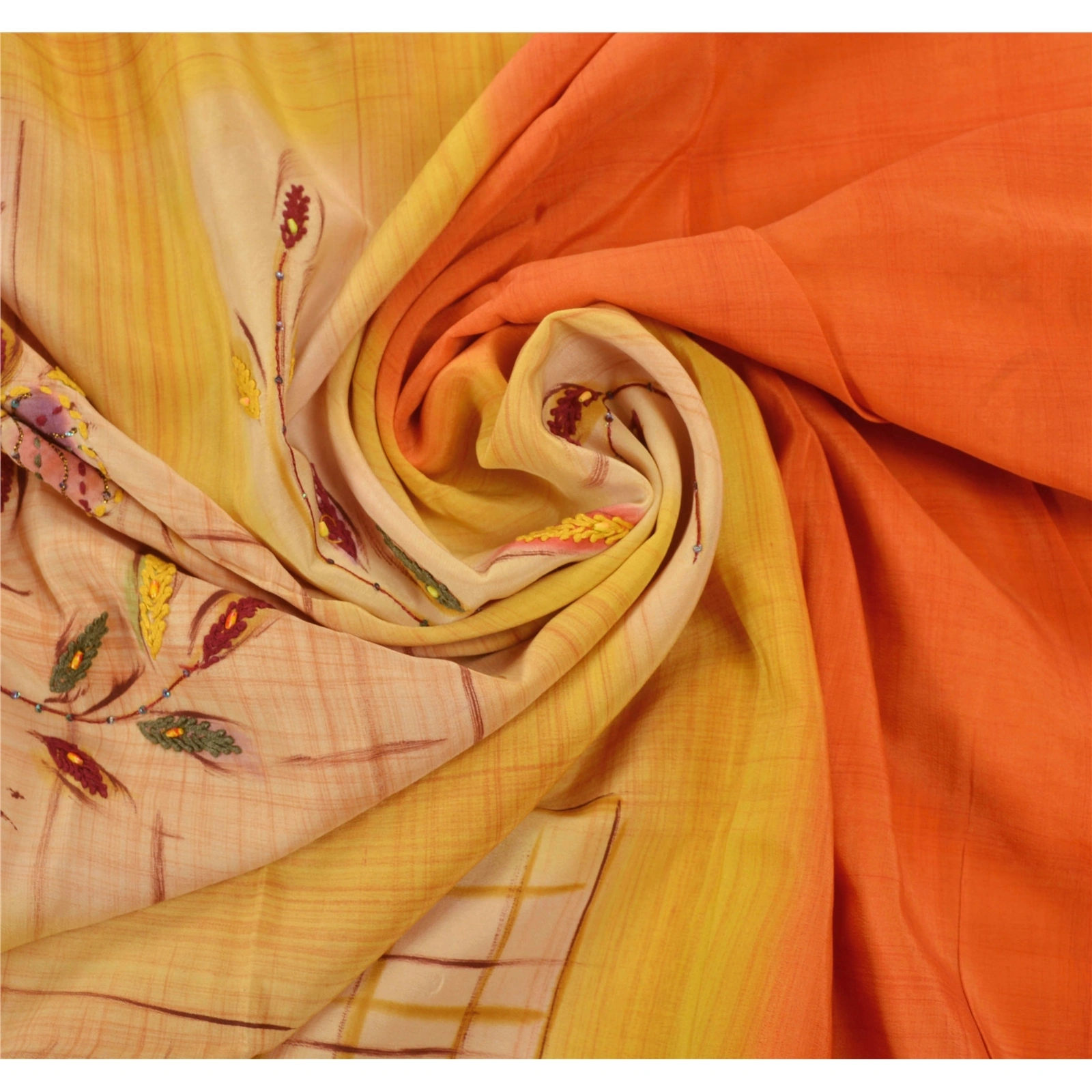 Sanskriti Vintage Yellow Sarees Pure Crepe Silk Hand Beaded Fabric Premium Sari, PS-54546-Yellow-Beaded Work-100% Pure Crepe Silk-6