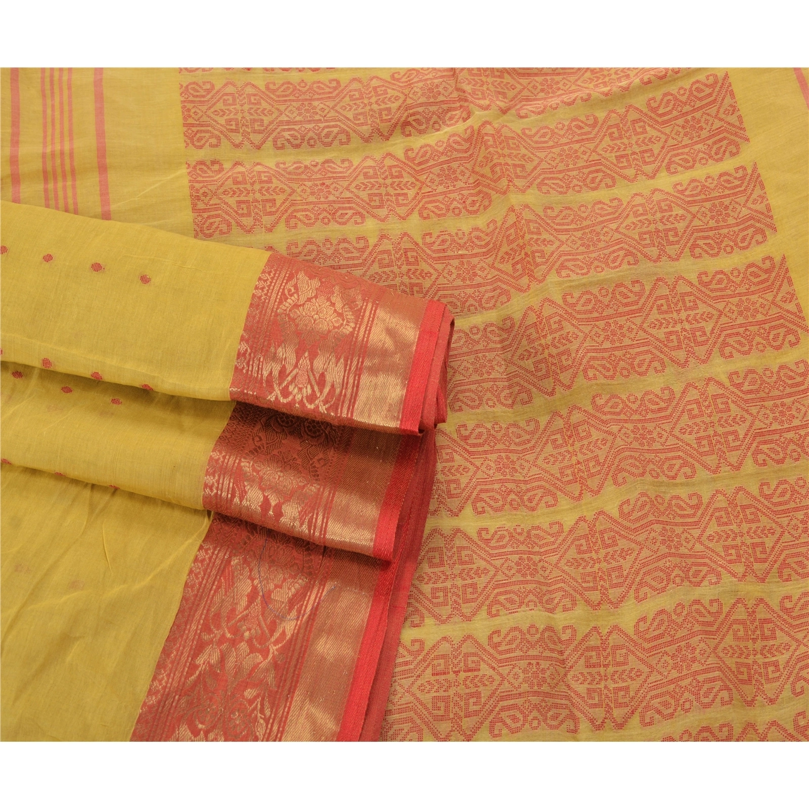 Sanskriti Vintage Yellow Sarees 100% Pure Cotton Woven Craft 5 Yard Fabric Sari, PS-54569-Yellow-Woven Work-100% Pure Cotton-1