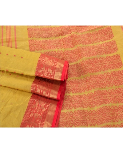 Sanskriti Vintage Yellow Sarees 100% Pure Cotton Woven Craft 5 Yard Fabric Sari, PS-54569-Yellow-Woven Work-100% Pure Cotton-1
