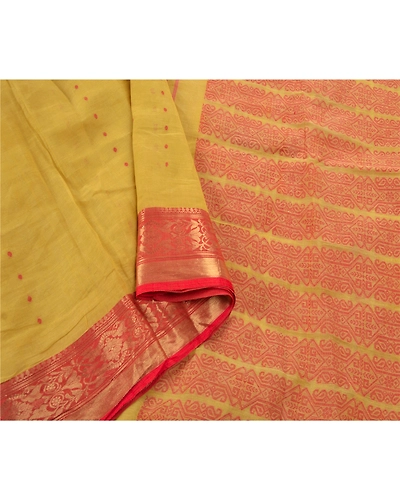 Sanskriti Vintage Yellow Sarees 100% Pure Cotton Woven Craft 5 Yard Fabric Sari, PS-54569-Yellow-Woven Work-100% Pure Cotton-2