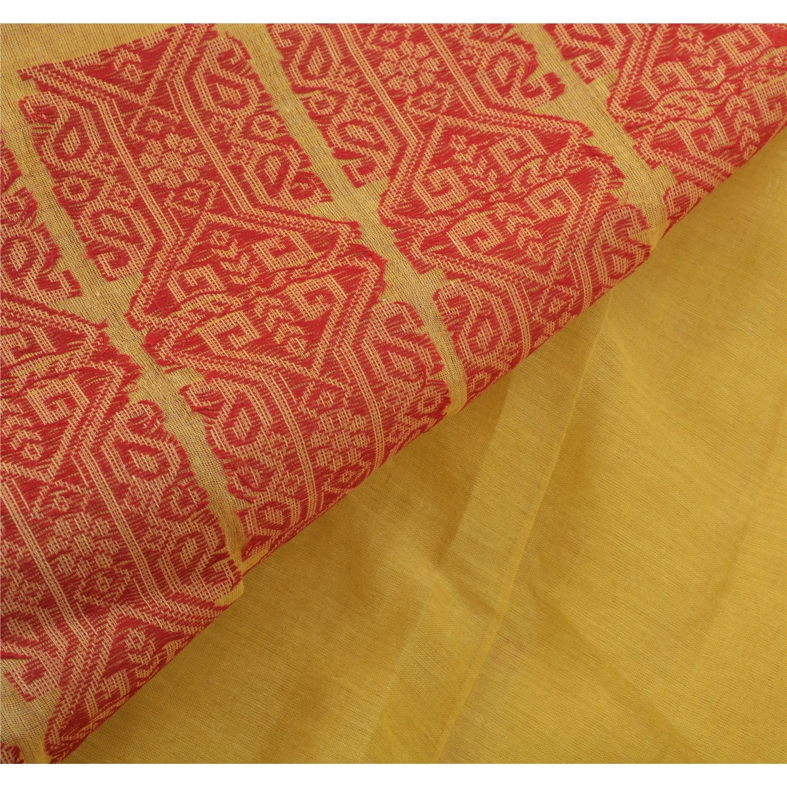 Sanskriti Vintage Yellow Sarees 100% Pure Cotton Woven Craft 5 Yard Fabric Sari, PS-54569-Yellow-Woven Work-100% Pure Cotton-3