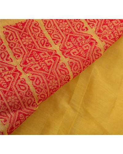 Sanskriti Vintage Yellow Sarees 100% Pure Cotton Woven Craft 5 Yard Fabric Sari, PS-54569-Yellow-Woven Work-100% Pure Cotton-3