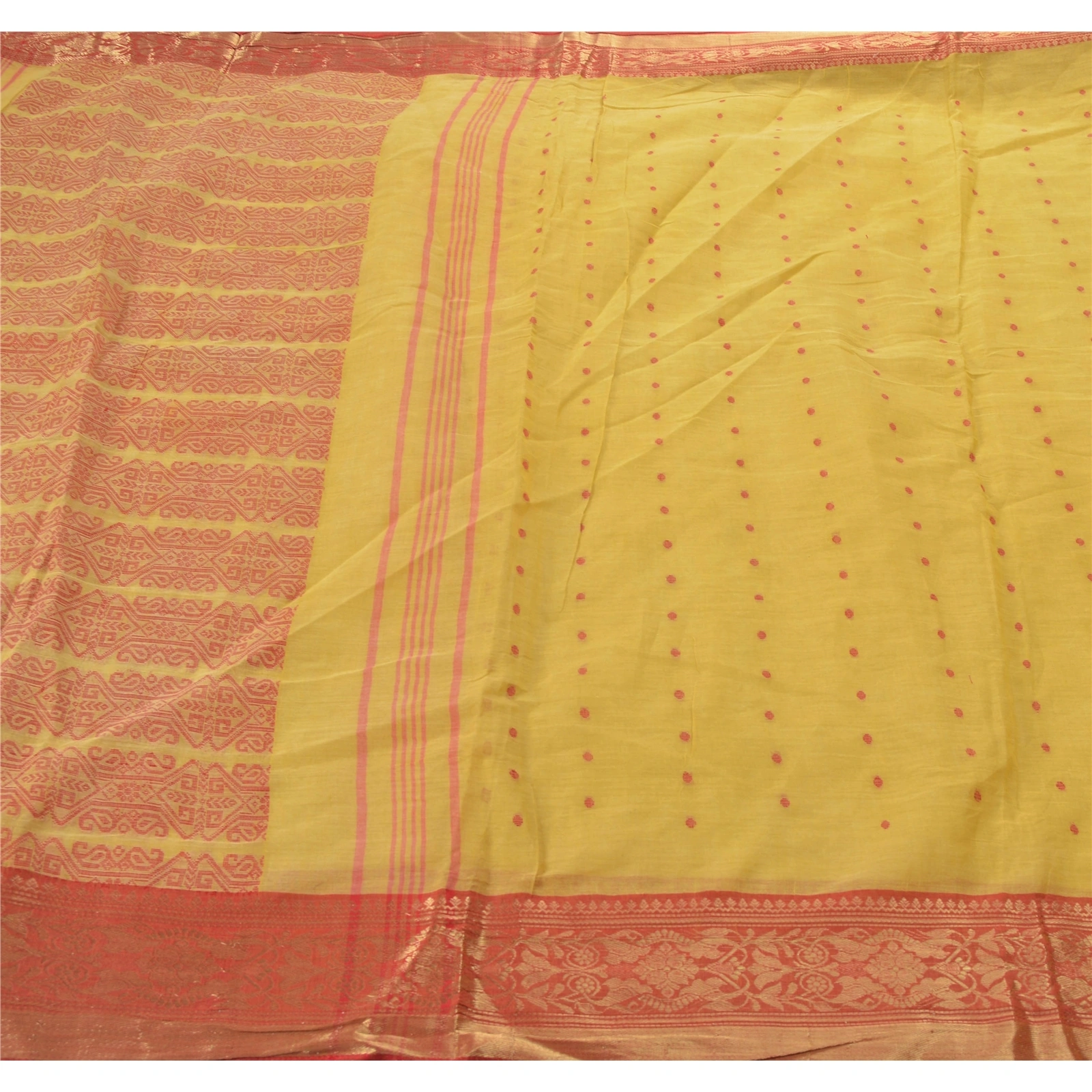 Sanskriti Vintage Yellow Sarees 100% Pure Cotton Woven Craft 5 Yard Fabric Sari, PS-54569-Yellow-Woven Work-100% Pure Cotton-4