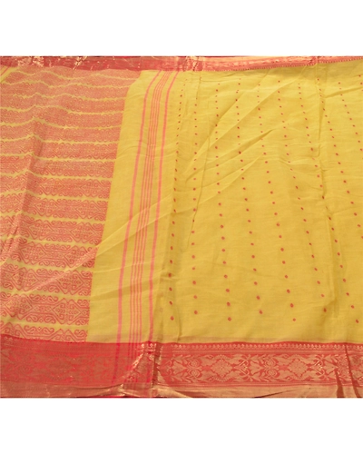 Sanskriti Vintage Yellow Sarees 100% Pure Cotton Woven Craft 5 Yard Fabric Sari, PS-54569-Yellow-Woven Work-100% Pure Cotton-4