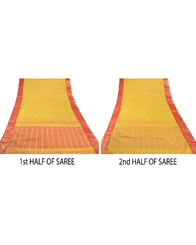 Sanskriti Vintage Yellow Sarees 100% Pure Cotton Woven Craft 5 Yard Fabric Sari, PS-54569-Yellow-Woven Work-100% Pure Cotton-5