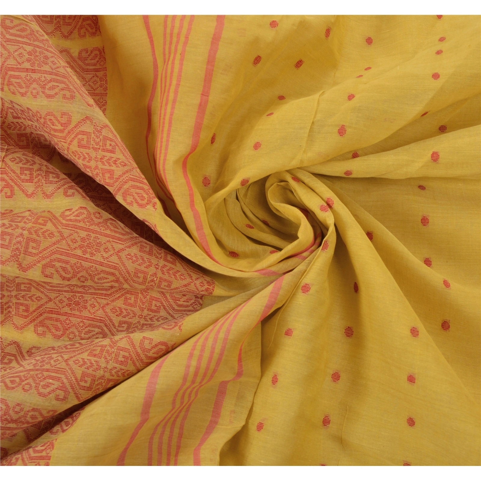 Sanskriti Vintage Yellow Sarees 100% Pure Cotton Woven Craft 5 Yard Fabric Sari, PS-54569-Yellow-Woven Work-100% Pure Cotton-6