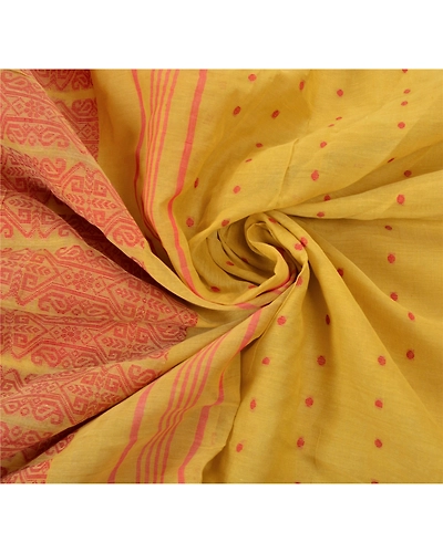 Sanskriti Vintage Yellow Sarees 100% Pure Cotton Woven Craft 5 Yard Fabric Sari, PS-54569-Yellow-Woven Work-100% Pure Cotton-6