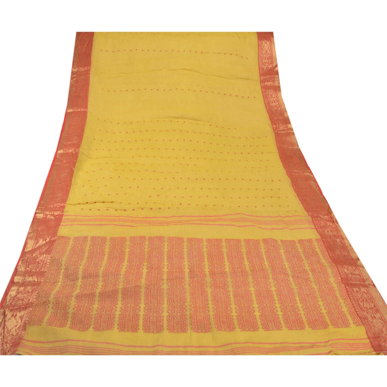 Sanskriti Vintage Yellow Sarees 100% Pure Cotton Woven Craft 5 Yard Fabric Sari, PS-54569-Yellow-Woven Work-100% Pure Cotton-7