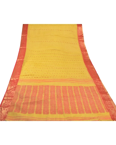 Sanskriti Vintage Yellow Sarees 100% Pure Cotton Woven Craft 5 Yard Fabric Sari, PS-54569-Yellow-Woven Work-100% Pure Cotton-7