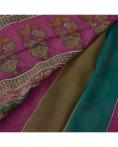 Sanskriti Vintage Sarees 100% Pure Georgette Silk Woven Craft Fabric 5 Yard Sari, PS-54609-Multi-Woven Work-100% Pure Georgette Silk-1