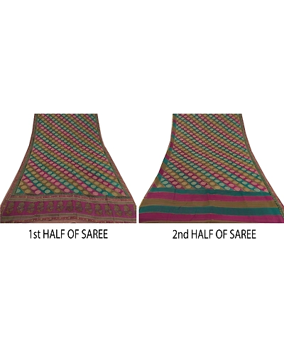 Sanskriti Vintage Sarees 100% Pure Georgette Silk Woven Craft Fabric 5 Yard Sari, PS-54609-Multi-Woven Work-100% Pure Georgette Silk-2