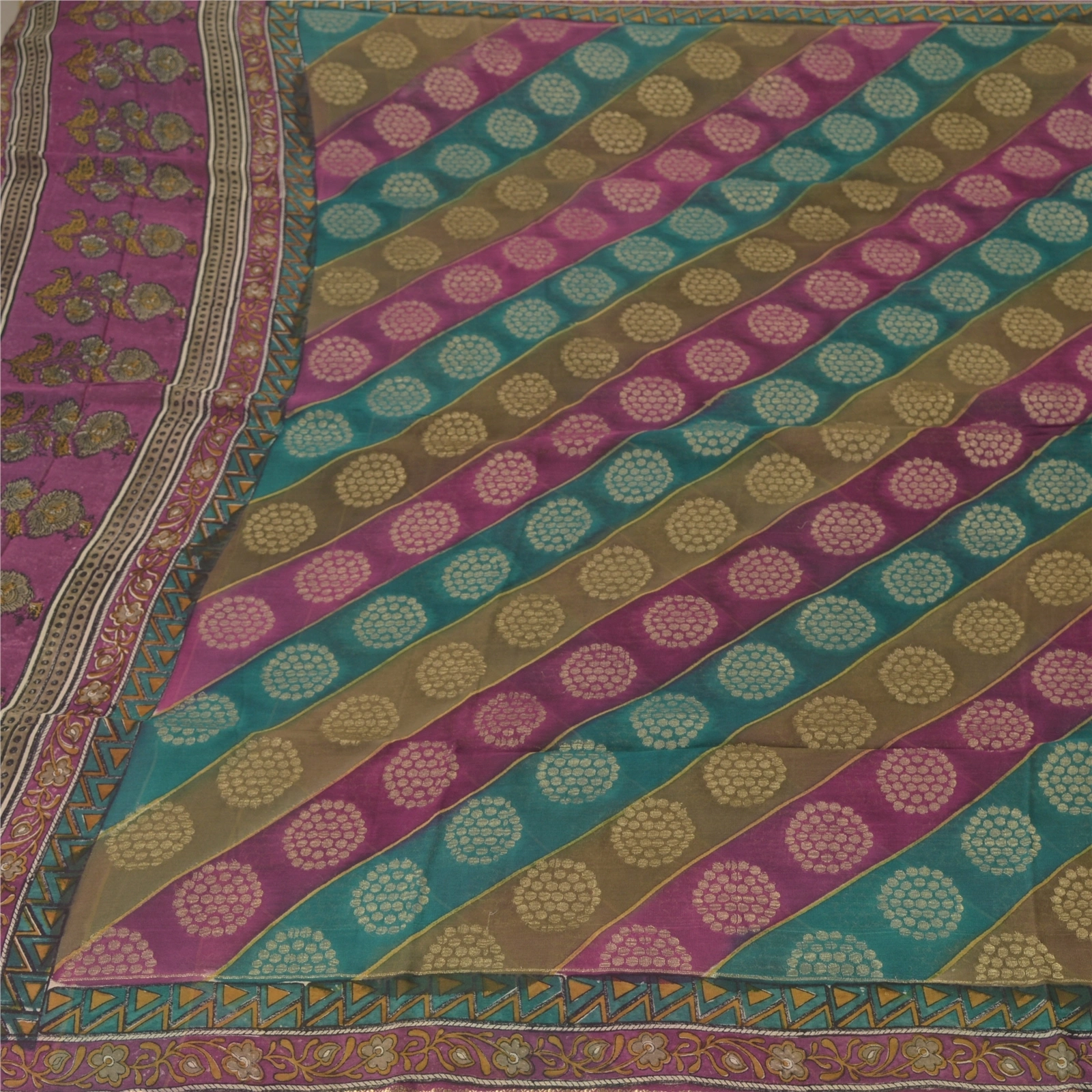 Sanskriti Vintage Sarees 100% Pure Georgette Silk Woven Craft Fabric 5 Yard Sari, PS-54609-Multi-Woven Work-100% Pure Georgette Silk-3