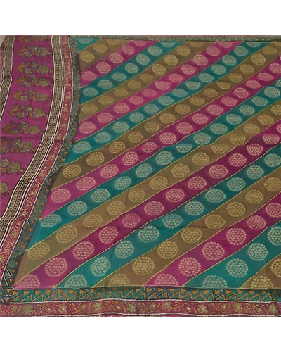 Sanskriti Vintage Sarees 100% Pure Georgette Silk Woven Craft Fabric 5 Yard Sari, PS-54609-Multi-Woven Work-100% Pure Georgette Silk-3