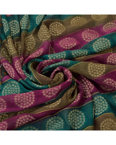 Sanskriti Vintage Sarees 100% Pure Georgette Silk Woven Craft Fabric 5 Yard Sari, PS-54609-Multi-Woven Work-100% Pure Georgette Silk-4