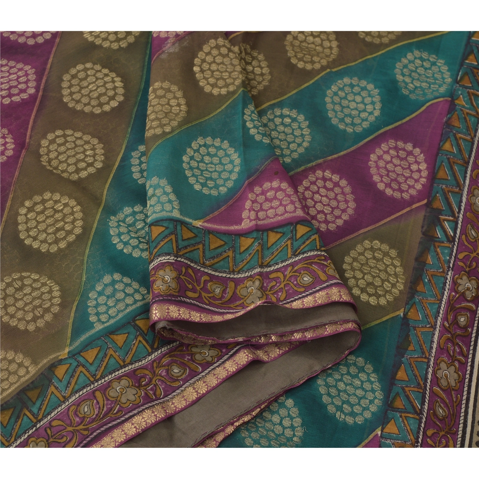 Sanskriti Vintage Sarees 100% Pure Georgette Silk Woven Craft Fabric 5 Yard Sari, PS-54609-Multi-Woven Work-100% Pure Georgette Silk-5