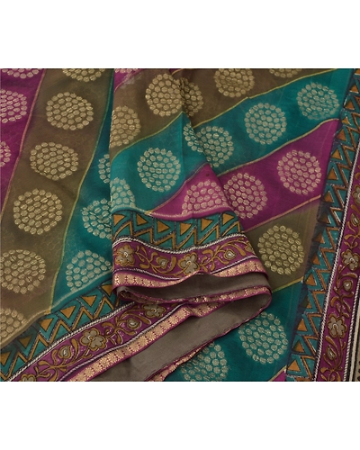 Sanskriti Vintage Sarees 100% Pure Georgette Silk Woven Craft Fabric 5 Yard Sari, PS-54609-Multi-Woven Work-100% Pure Georgette Silk-5