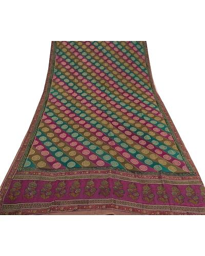 Sanskriti Vintage Sarees 100% Pure Georgette Silk Woven Craft Fabric 5 Yard Sari, PS-54609-Multi-Woven Work-100% Pure Georgette Silk-6