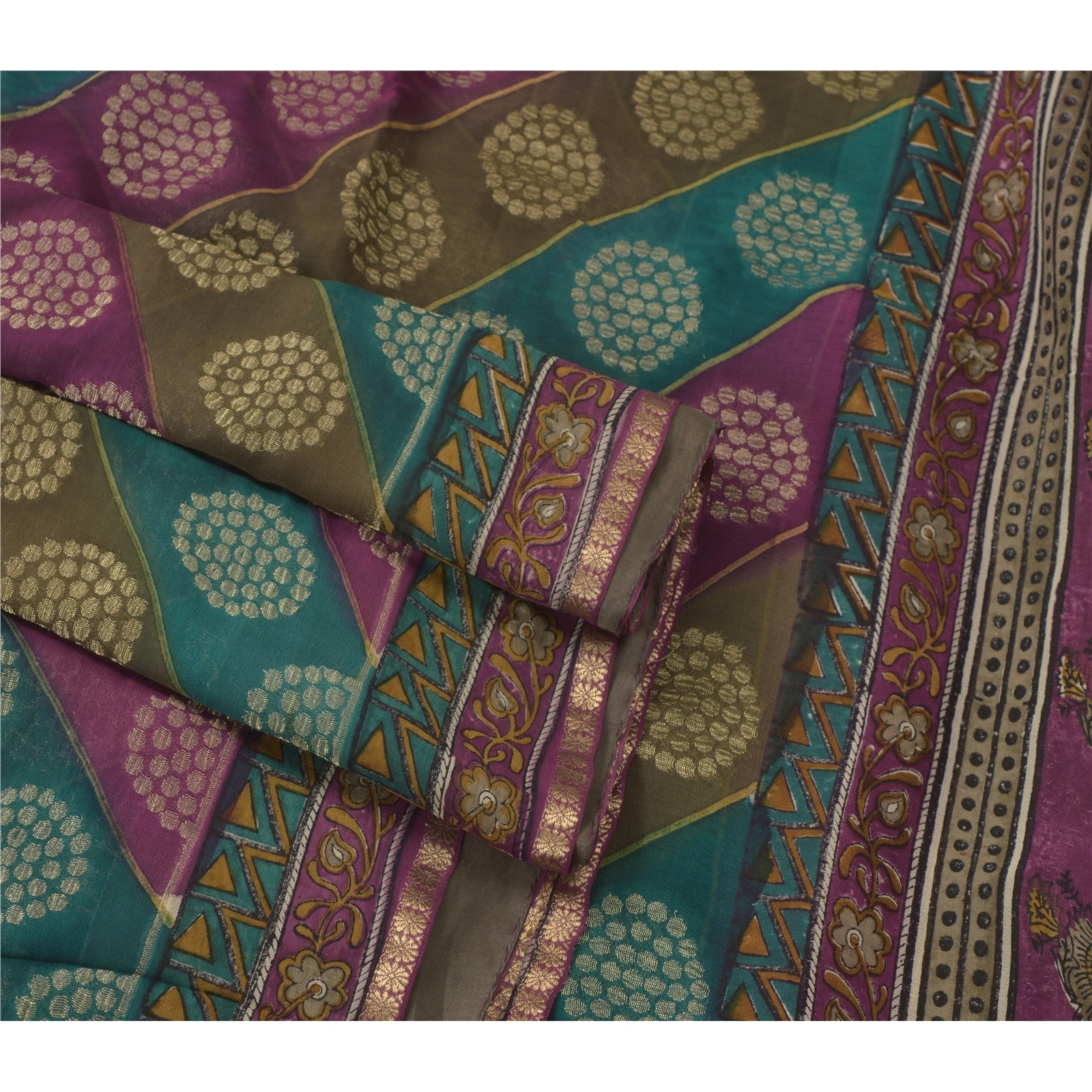 Sanskriti Vintage Sarees 100% Pure Georgette Silk Woven Craft Fabric 5 Yard Sari, PS-54609-Multi-Woven Work-100% Pure Georgette Silk-7