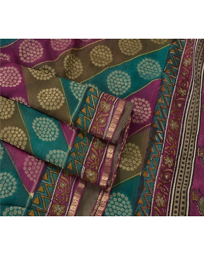 Sanskriti Vintage Sarees 100% Pure Georgette Silk Woven Craft Fabric 5 Yard Sari, PS-54609-Multi-Woven Work-100% Pure Georgette Silk-7