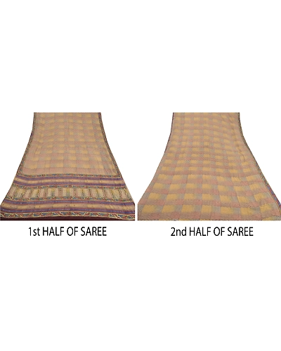 Sanskriti Indian Vintage Sarees 100% Pure Crepe Silk Hand Beaded Fabric Sari, PS-54616-Multi-Sequins Work-100% Pure Crepe Silk-2
