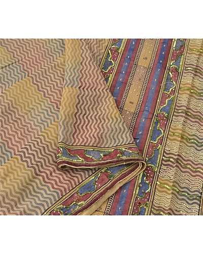 Sanskriti Indian Vintage Sarees 100% Pure Crepe Silk Hand Beaded Fabric Sari, PS-54616-Multi-Sequins Work-100% Pure Crepe Silk-4