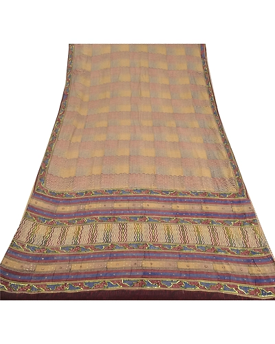 Sanskriti Indian Vintage Sarees 100% Pure Crepe Silk Hand Beaded Fabric Sari, PS-54616-Multi-Sequins Work-100% Pure Crepe Silk-5