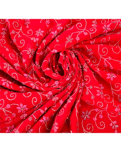 Sanskriti Vintage Red Bollywood Sarees Pure Georgette Silk Handmade Fabric Sari, PS-54648-Red-Sequins Work-100% Pure Georgette Silk-4