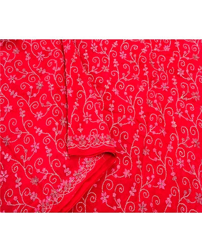 Sanskriti Vintage Red Bollywood Sarees Pure Georgette Silk Handmade Fabric Sari, PS-54648-Red-Sequins Work-100% Pure Georgette Silk-5
