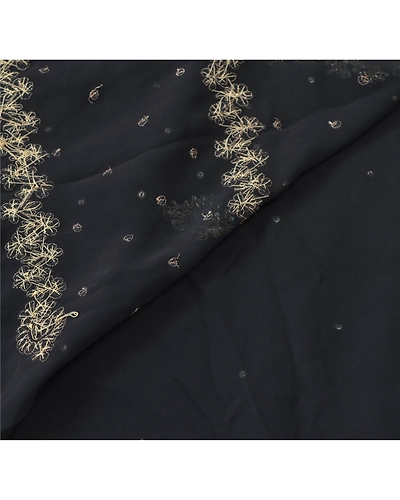 Sanskriti Vintage Black Indian Sari Georgette Hand Beaded Sarees Cultural Fabric, PS-54815-Black-Zardozi Work-Georgette-1