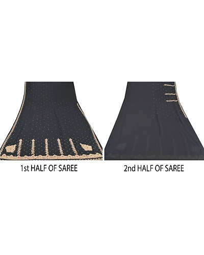 Sanskriti Vintage Black Indian Sari Georgette Hand Beaded Sarees Cultural Fabric, PS-54815-Black-Zardozi Work-Georgette-2