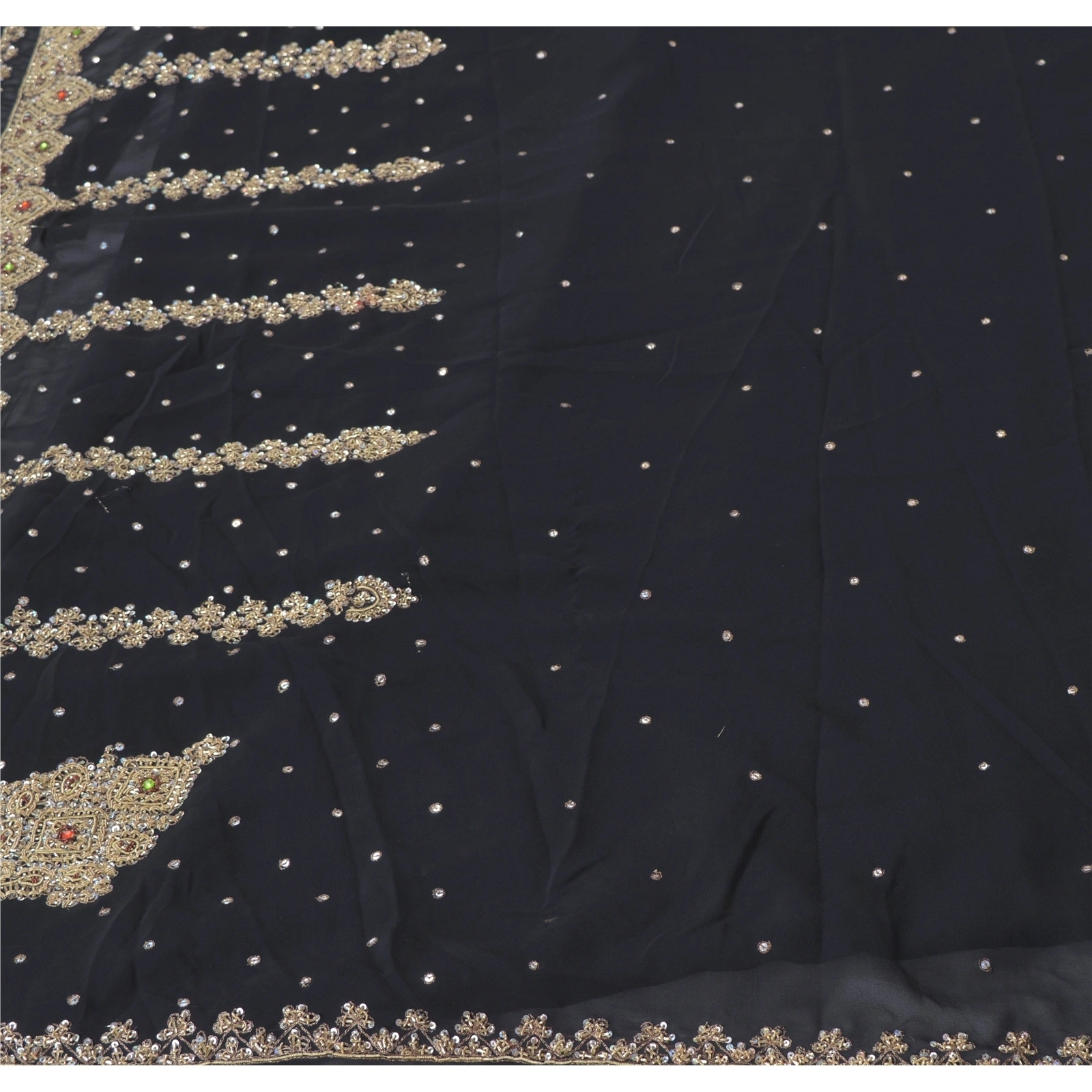 Sanskriti Vintage Black Indian Sari Georgette Hand Beaded Sarees Cultural Fabric, PS-54815-Black-Zardozi Work-Georgette-3