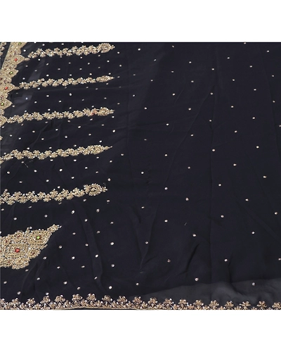 Sanskriti Vintage Black Indian Sari Georgette Hand Beaded Sarees Cultural Fabric, PS-54815-Black-Zardozi Work-Georgette-3