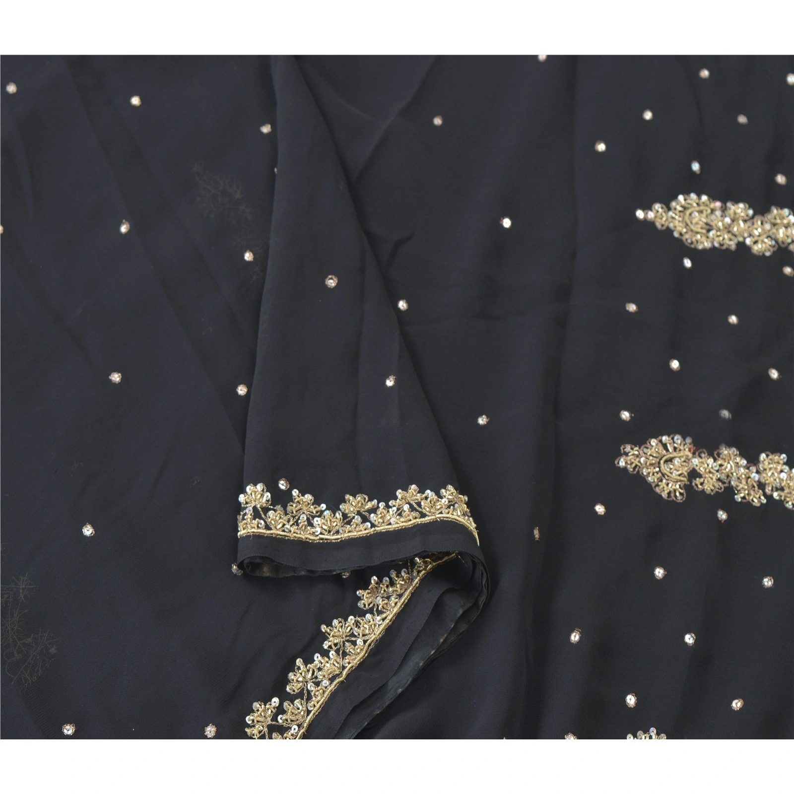 Sanskriti Vintage Black Indian Sari Georgette Hand Beaded Sarees Cultural Fabric, PS-54815-Black-Zardozi Work-Georgette-5