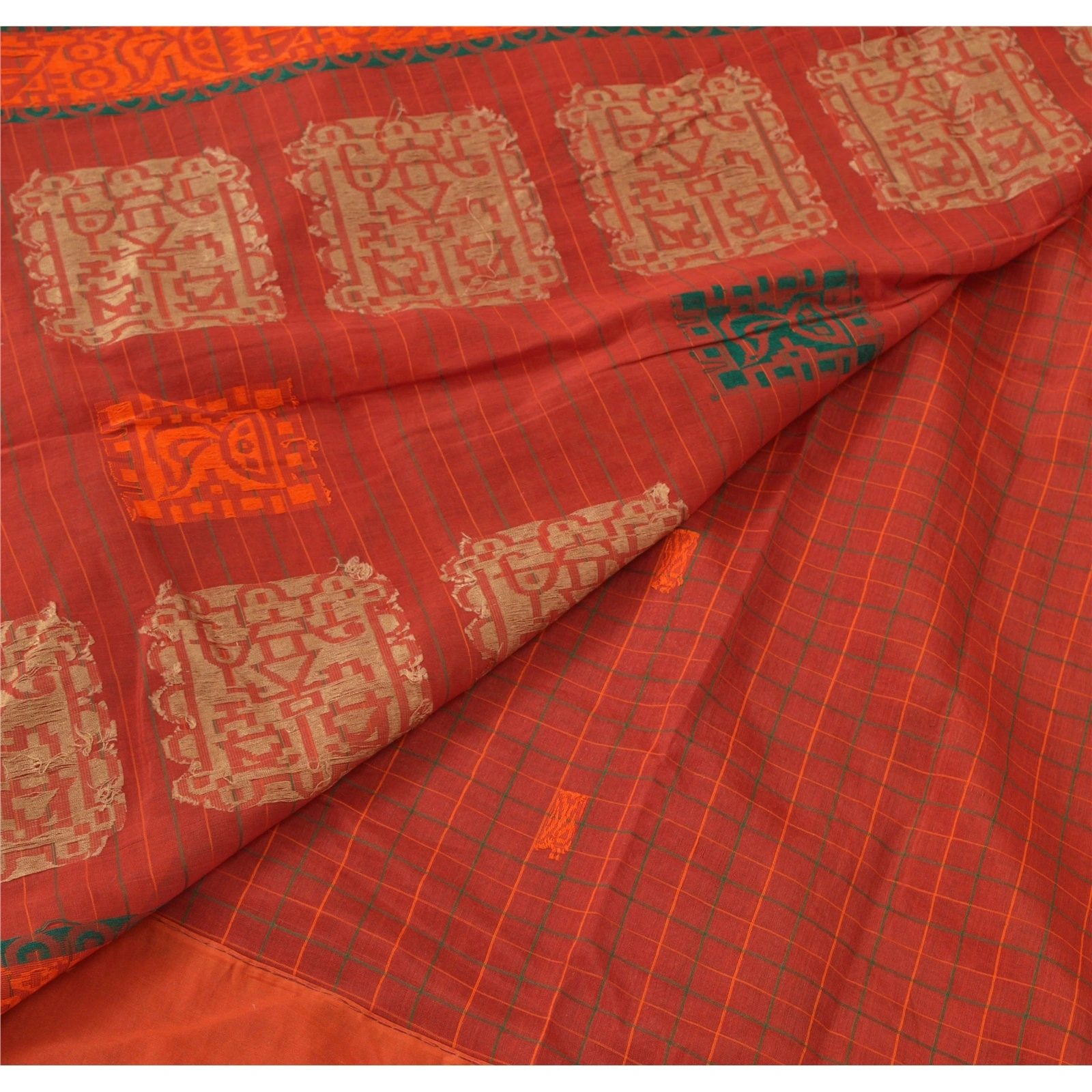 Sanskriti Vintage Rusty Orange Sarees Blend Silk Woven Craft Fabric Premium Sari, PS-54827-Rusty Orange-Woven Work-Blend Silk-1