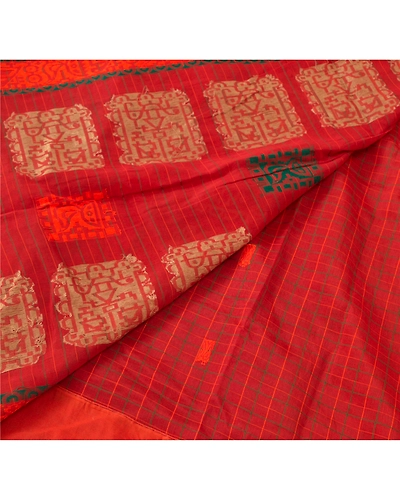 Sanskriti Vintage Rusty Orange Sarees Blend Silk Woven Craft Fabric Premium Sari, PS-54827-Rusty Orange-Woven Work-Blend Silk-1