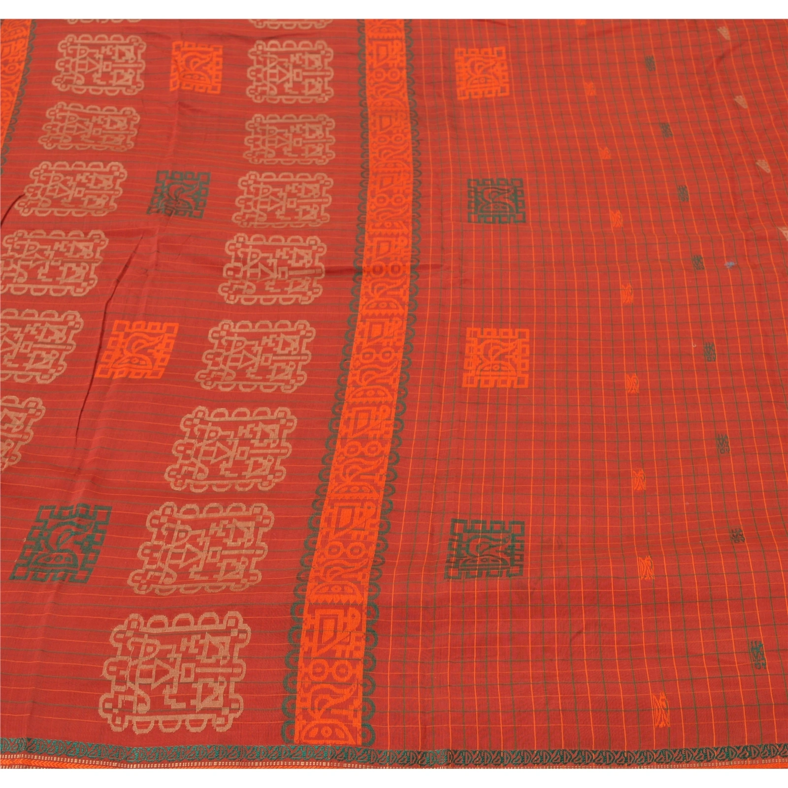 Sanskriti Vintage Rusty Orange Sarees Blend Silk Woven Craft Fabric Premium Sari, PS-54827-Rusty Orange-Woven Work-Blend Silk-3