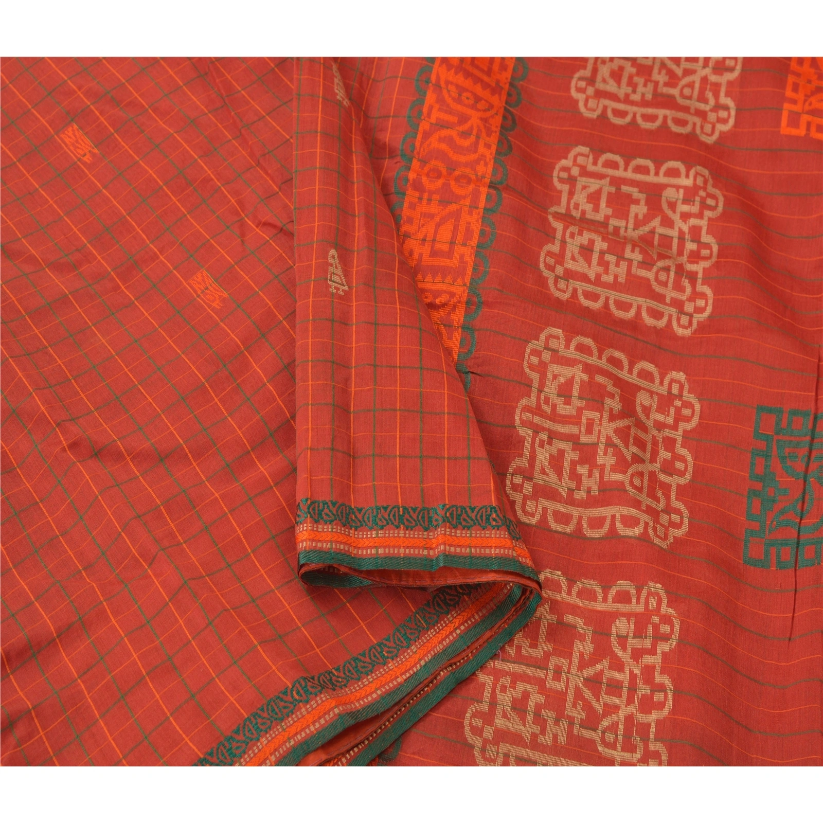 Sanskriti Vintage Rusty Orange Sarees Blend Silk Woven Craft Fabric Premium Sari, PS-54827-Rusty Orange-Woven Work-Blend Silk-5