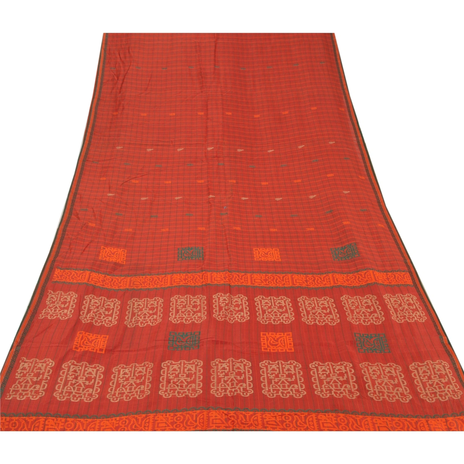 Sanskriti Vintage Rusty Orange Sarees Blend Silk Woven Craft Fabric Premium Sari, PS-54827-Rusty Orange-Woven Work-Blend Silk-6