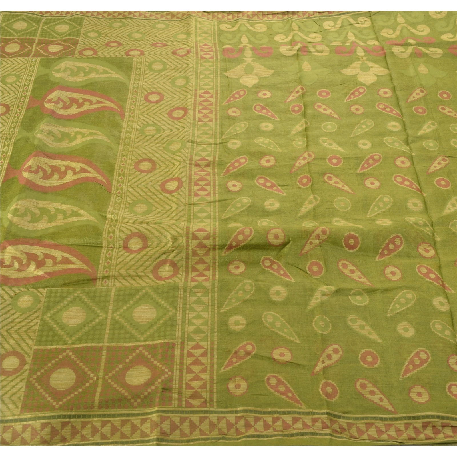 Sanskriti Vintage Green Sarees 100% Pure Silk Woven Craft 5 Yard Fabric Sari, PS-54848-Green-Woven Work-100% Pure Silk-3