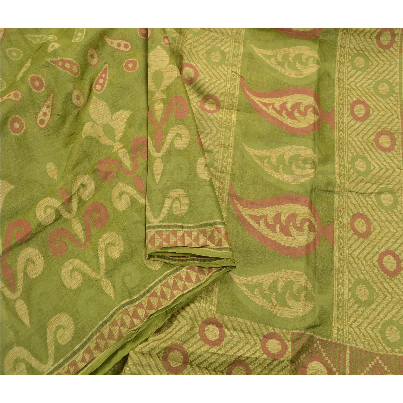 Sanskriti Vintage Green Sarees 100% Pure Silk Woven Craft 5 Yard Fabric Sari, PS-54848-Green-Woven Work-100% Pure Silk-5