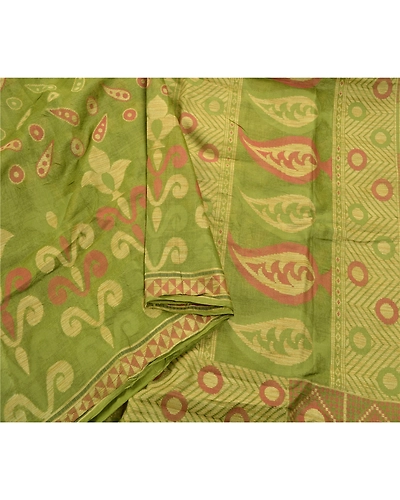 Sanskriti Vintage Green Sarees 100% Pure Silk Woven Craft 5 Yard Fabric Sari, PS-54848-Green-Woven Work-100% Pure Silk-5