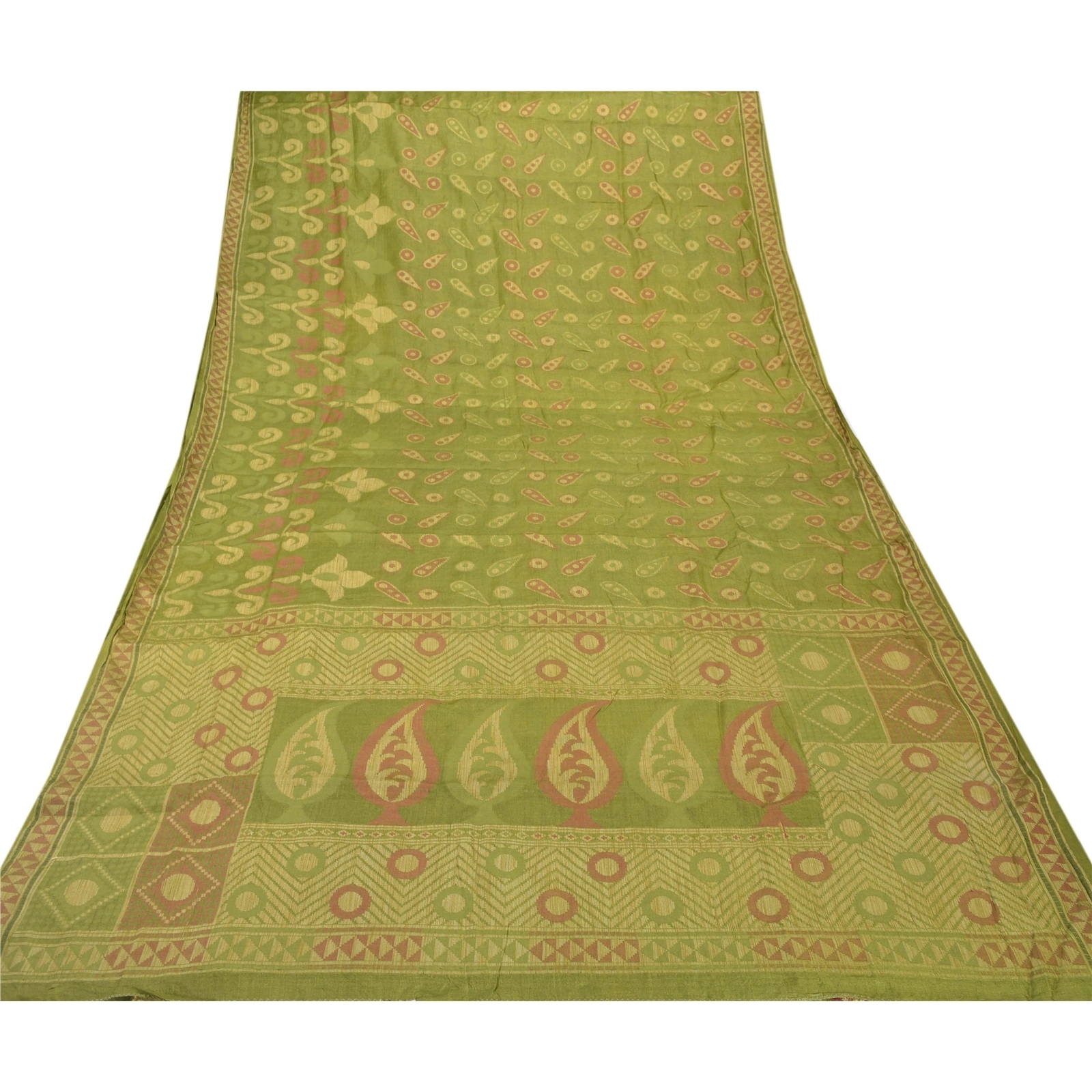 Sanskriti Vintage Green Sarees 100% Pure Silk Woven Craft 5 Yard Fabric Sari, PS-54848-Green-Woven Work-100% Pure Silk-6