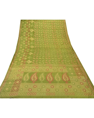 Sanskriti Vintage Green Sarees 100% Pure Silk Woven Craft 5 Yard Fabric Sari, PS-54848-Green-Woven Work-100% Pure Silk-6