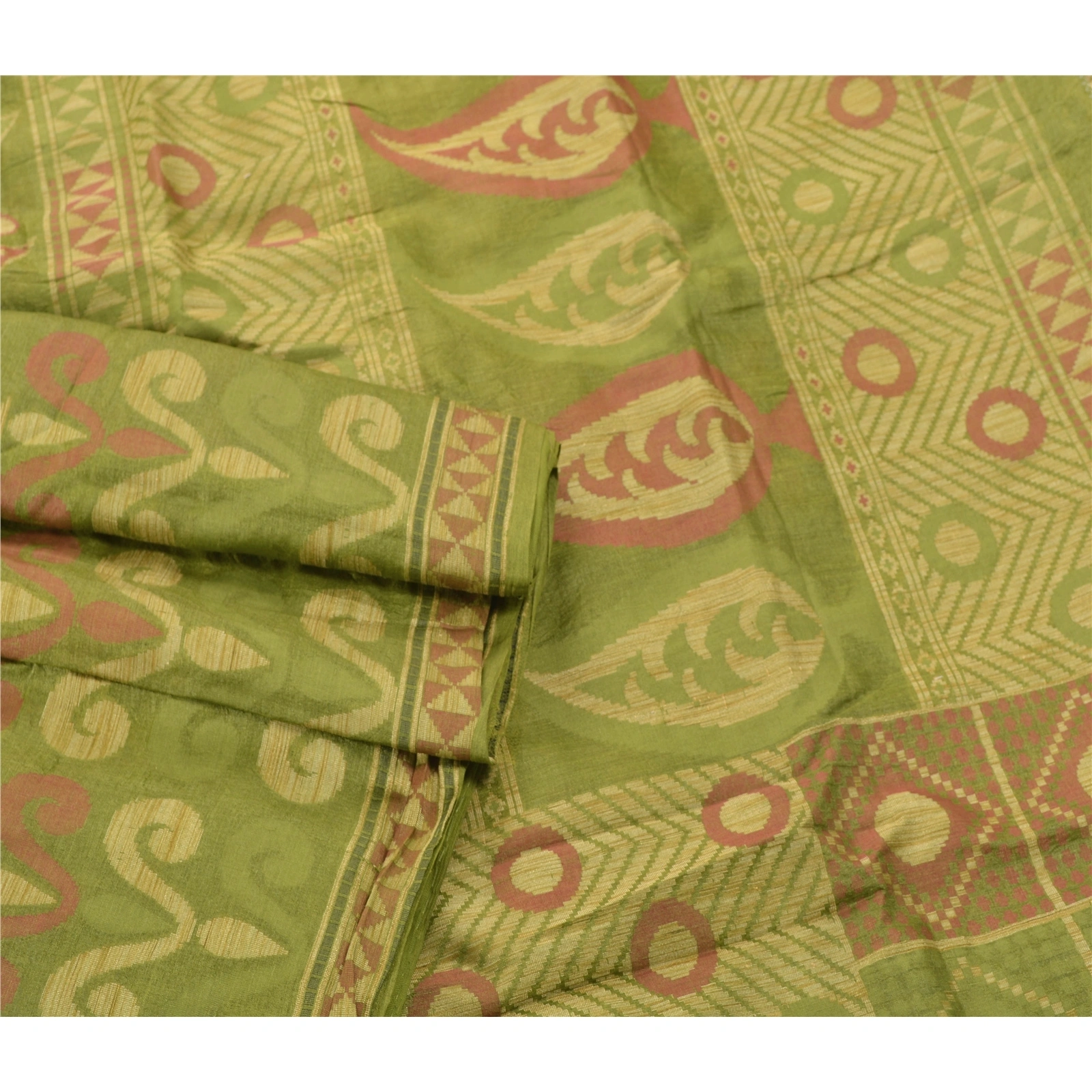 Sanskriti Vintage Green Sarees 100% Pure Silk Woven Craft 5 Yard Fabric Sari, PS-54848-Green-Woven Work-100% Pure Silk-7