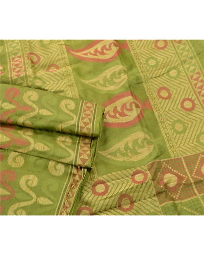 Sanskriti Vintage Green Sarees 100% Pure Silk Woven Craft 5 Yard Fabric Sari, PS-54848-Green-Woven Work-100% Pure Silk-7