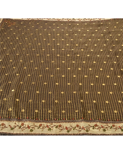 Sanskriti Vintage Black Indian Sari Art Silk Hand Beaded Sarees Woven Fabric, PS-54859-Black-Patch Work-Art Silk-4