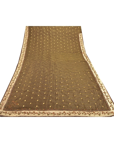 Sanskriti Vintage Black Indian Sari Art Silk Hand Beaded Sarees Woven Fabric, PS-54859-Black-Patch Work-Art Silk-7