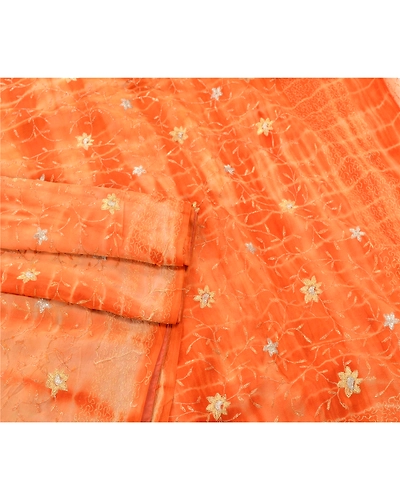 Sanskriti Vintage Sarees Pure Georgette Silk Embroidered Fabric Leheria Sari, PS-54917-Orange-Thread Work-100% Pure Georgette Silk-1