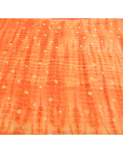 Sanskriti Vintage Sarees Pure Georgette Silk Embroidered Fabric Leheria Sari, PS-54917-Orange-Thread Work-100% Pure Georgette Silk-4