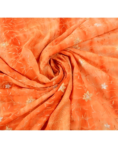 Sanskriti Vintage Sarees Pure Georgette Silk Embroidered Fabric Leheria Sari, PS-54917-Orange-Thread Work-100% Pure Georgette Silk-6